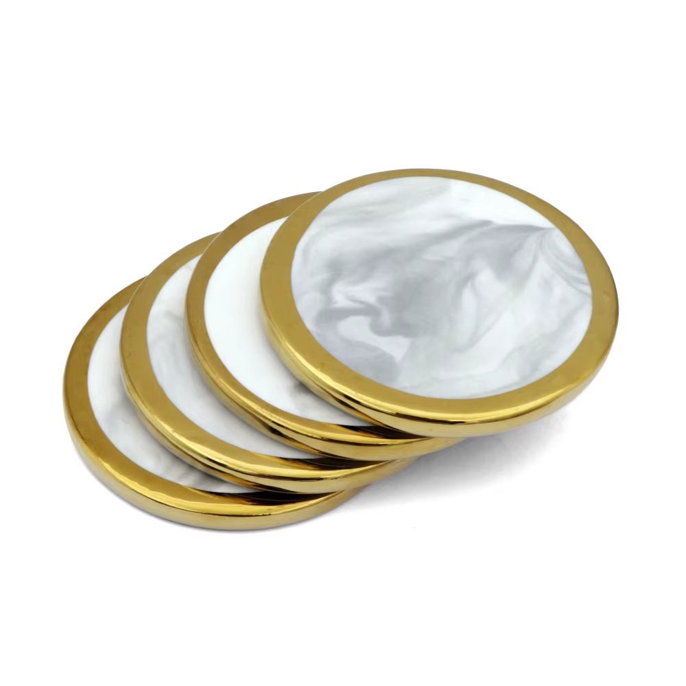 Gilded Marble Coasters, round with gold edge