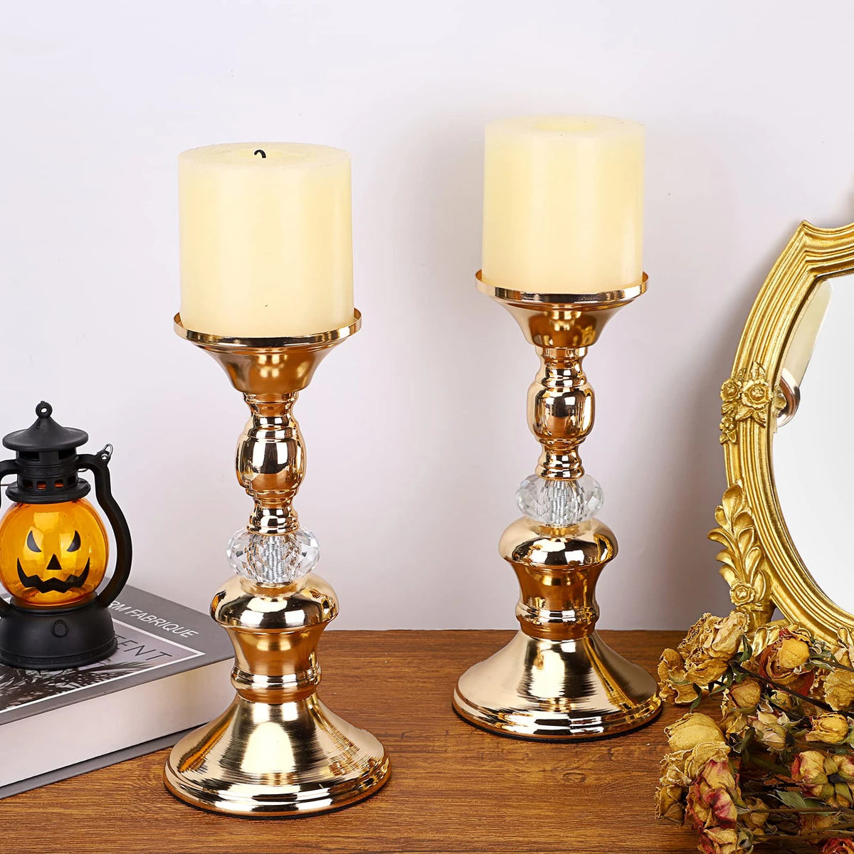 Gilded Crystal Pillar Candle Holders, view 3