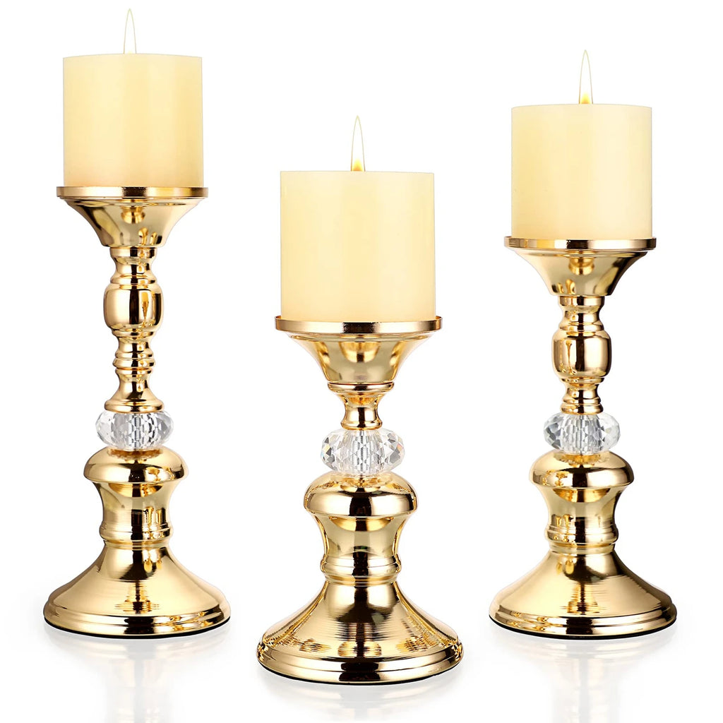 Gilded Crystal Pillar Candle Holders