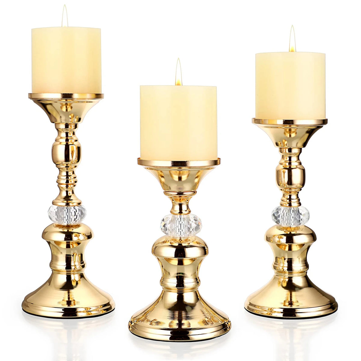 Gilded Crystal Pillar Candle Holders