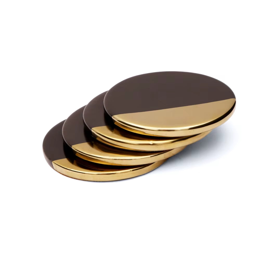 Gilded Marble Coasters, round, black and gold
