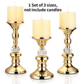 Gilded Crystal Pillar Candle Holders, set of 3