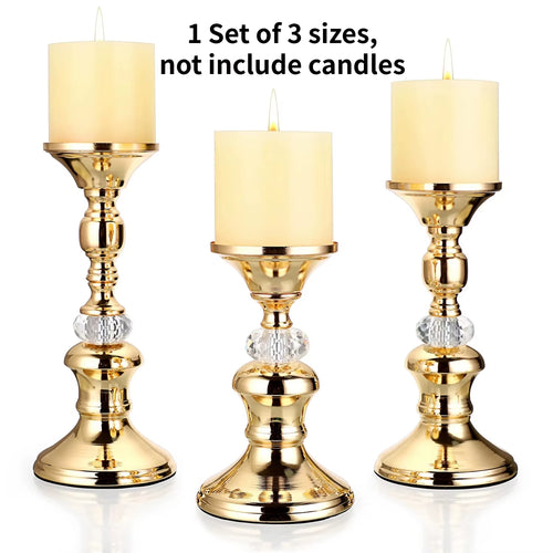 Gilded Crystal Pillar Candle Holders, set of 3